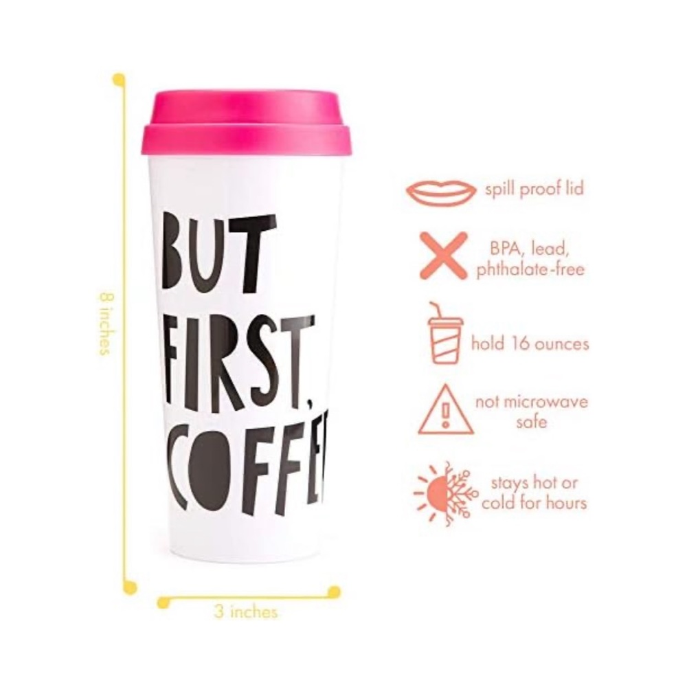 ban.do Hot Stuff Travel Coffee Mug Thermal Tumbler with Lid, But First Coffee - Picture 8 of 11